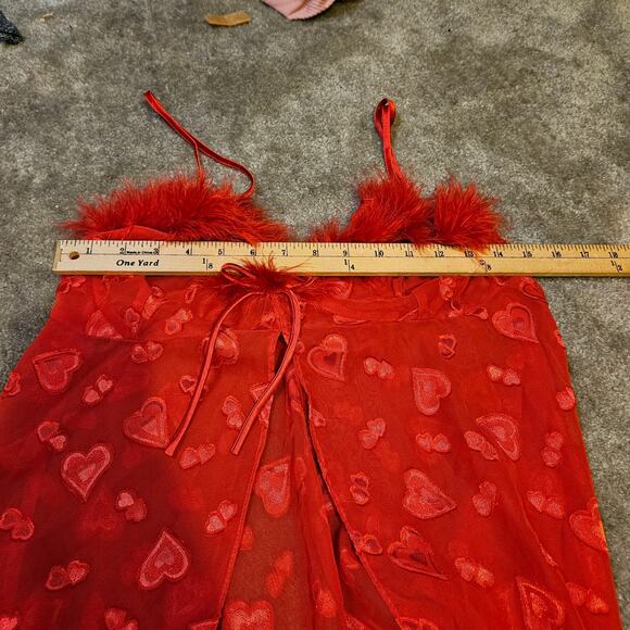 Inner Most Size Small S Red Lingerie Slip Hearts Valentines Day Feather Sheer - Picture 3 of 11